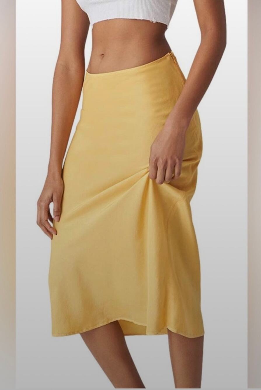 Sincerely Jules for Bandier The Laurel Bias Skirt Silk In Vintage Yellow S NWT